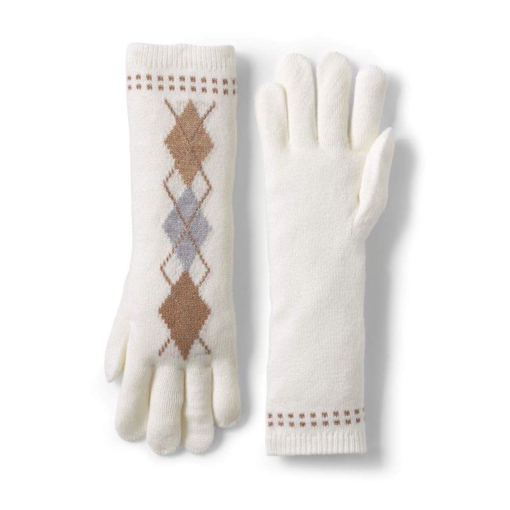 Women’s Pure Cashmere Jersey Knitted Long Gloves with Intarsia Geometry Pattern