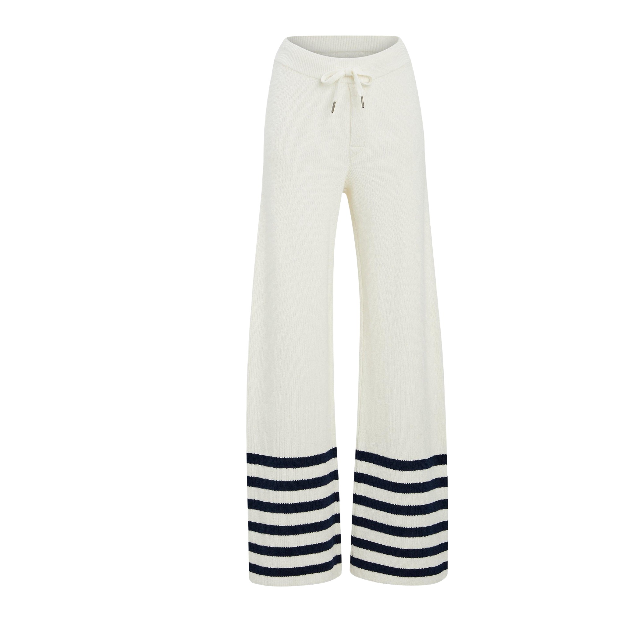 Women’s Cotton Blended Plain Knitting White and Navy Pants