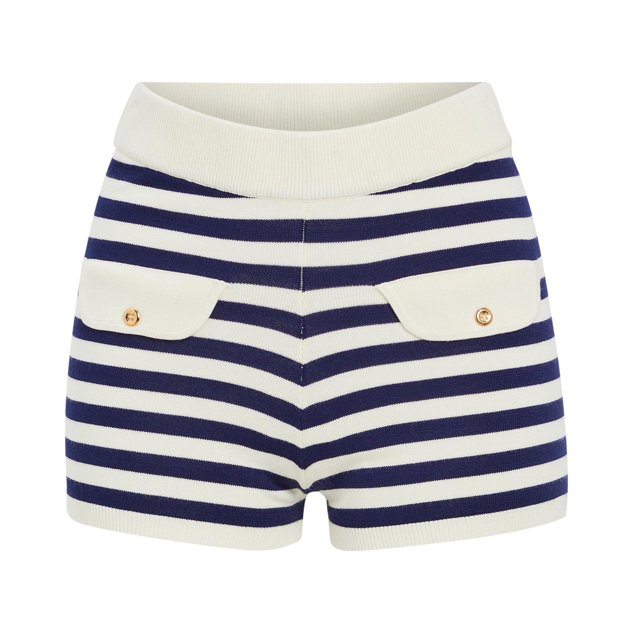 Women’s Cotton and Silk Blended Plain Stitching Stripe Knitted Hot Shorts