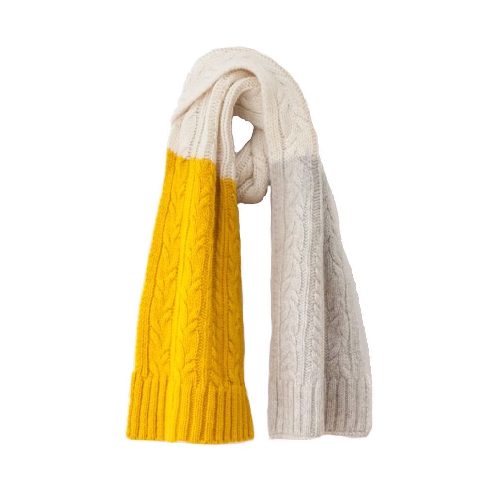 High Quality Pure Cashmere Contrast Color Splicing Cable Knitted Scarf for Women