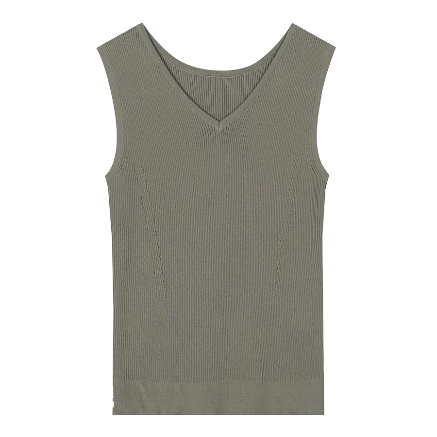 Ladies’ Cotton & Linen Blended Ribbed V-neck Sleeveless Jumper Knitted Vest